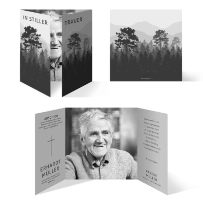 Personalised Funeral Cards Invitation Funeral Service - Silent Forest in Black and We