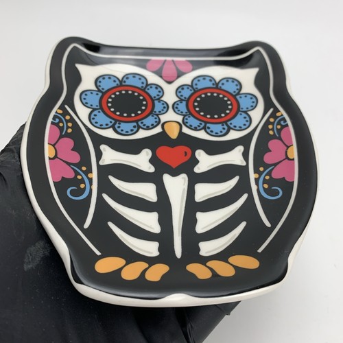 Skeleton Sugar Skull Owl 7" Stoneware Trinket Candy Dish Relish Tray Plate NWT - Picture 5 of 17