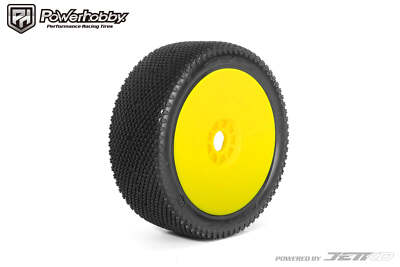 Powerhobby J-Zero 1/8 Buggy Tires Yellow Dish Wheels (2) Medium Soft Unglued