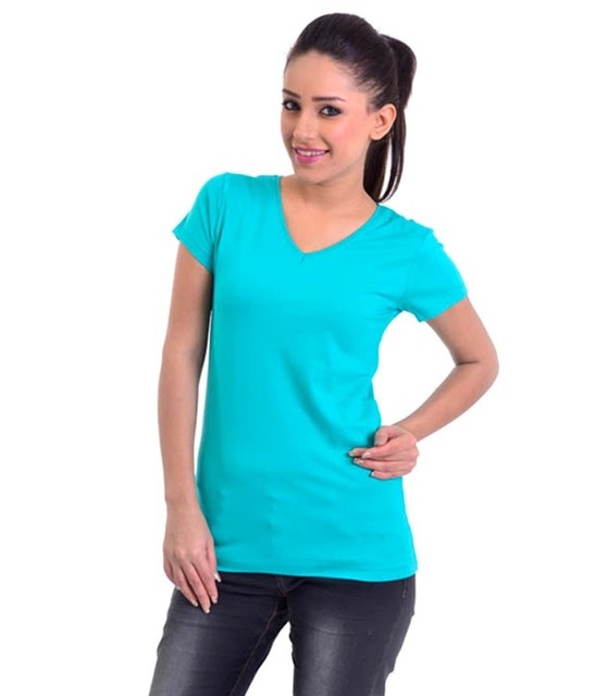 plain turquoise blue v neck tee t shirt 100 cotton great quality size