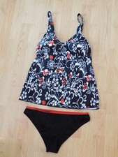 Women's Black Red White Tankini with Bikini Bottoms - size 8 - Adj. Straps - New