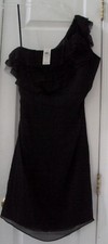 NEW TAG! ANN TAYLOR 6 SHEER BLACK SILK ONE-SHOULDER CHIFFON DRESS #48SML $200.00