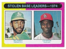 STOLEN BASE LEADERS 1975 Topps Baseball # 309 BILL NORTH / LOU BROCK HOF NM - MT