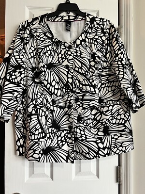 Maggie Barnes Women's Size 2x Black / White Lined Button Up Jacket Top Pockets
