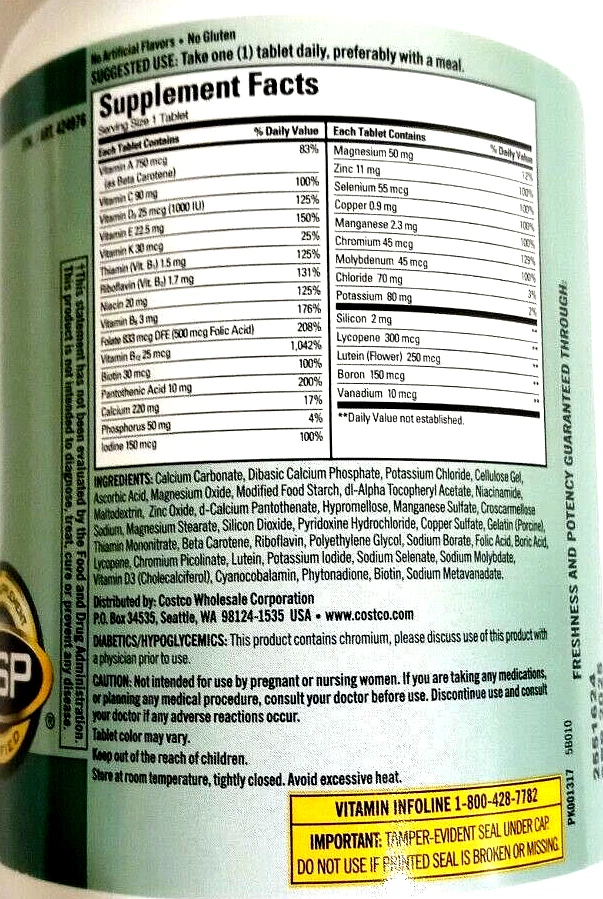 Kirkland Signature Adulto 50+ Multivitaminas/Minerales Maduros 400tabs EXP 05-2026 Foto 2 de 3