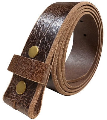 BELT STRAP SNAP ON FULL GRAIN ONE PIECE LEATHER UNISEX BELT-BLACK, BROWN, OR TAN