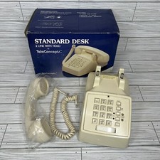 TeleConcepts 2 Line W/ Hold Cord Telephone Desk Ivory Push Button Tone/Pulse Box