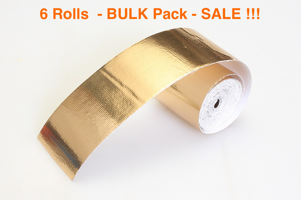 Gold Reflective Heat Shield Tape 2" by 15 feet Car Air Intake Pipe x 6