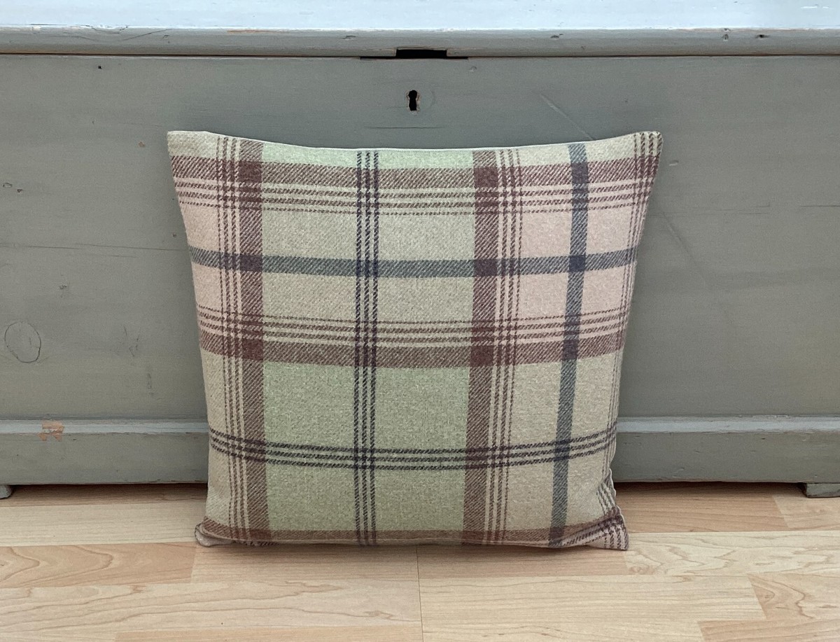 Balmoral Sage Green brownTartan Check tweed Decorative Scatter cushion cover