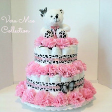A Cute Baby Bear Diaper Cake For A Baby Girl Baby Shower, Table Top Centerpiece