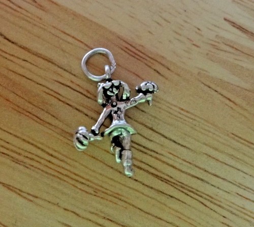 Sterling Silver 3D 17x17mm Young Cheerleader with Pom Poms Charm - Picture 4 of 4