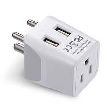 Ceptics USA to India, Nepal, Travel Adapter Plug - Type D - Dual USB CTU-10 