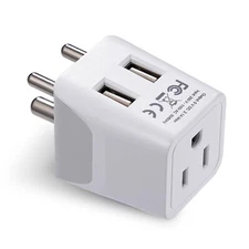 Ceptics USA to India, Nepal, Travel Adapter Plug - Type D - Dual USB (CTU-10)