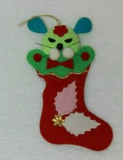 Cute Vintage Felt Mouse In Stocking Christmas Ornament