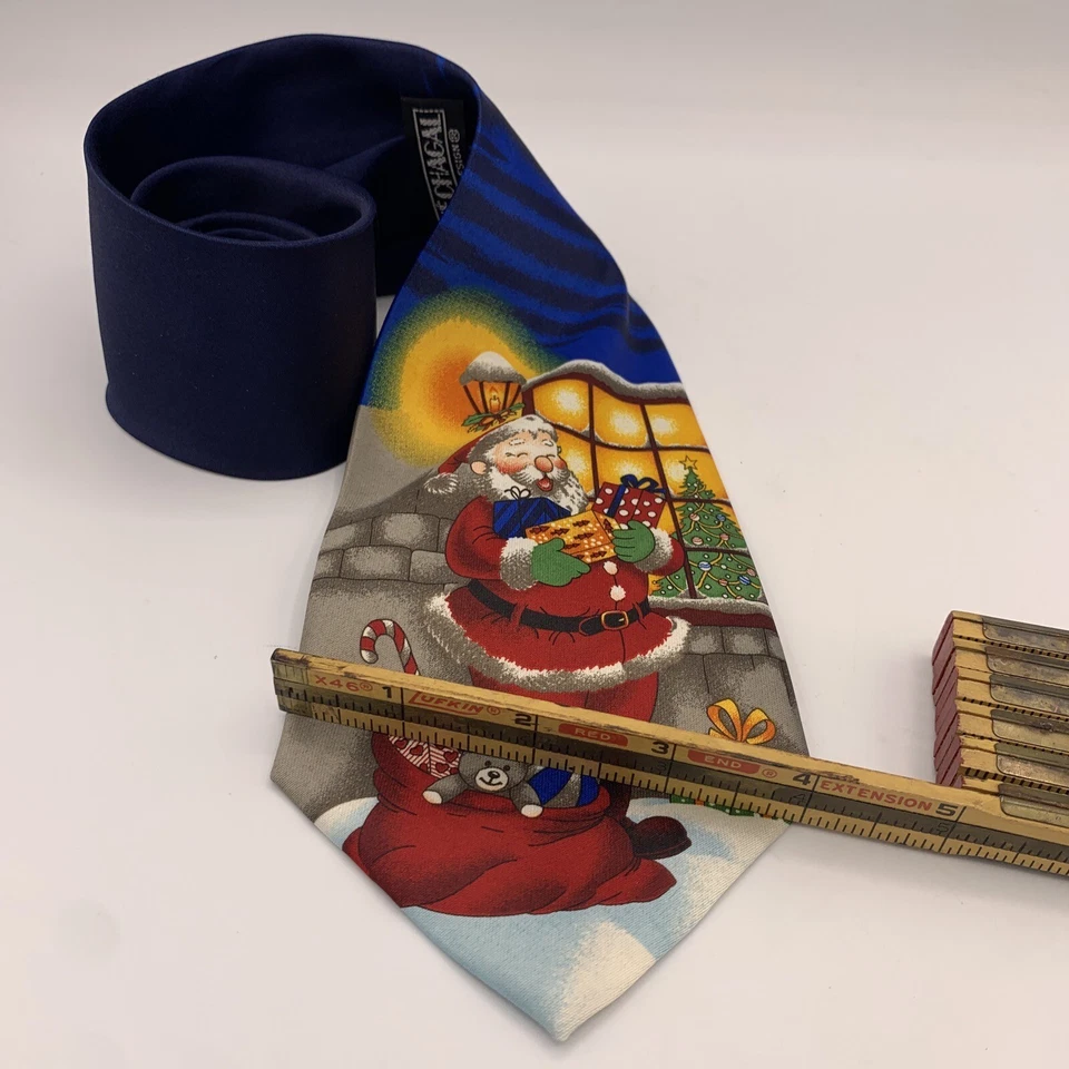Vintage Rene Chagal Italian Design Necktie 59” Santa Christmas Holiday Tie - Imagem 3 de 3