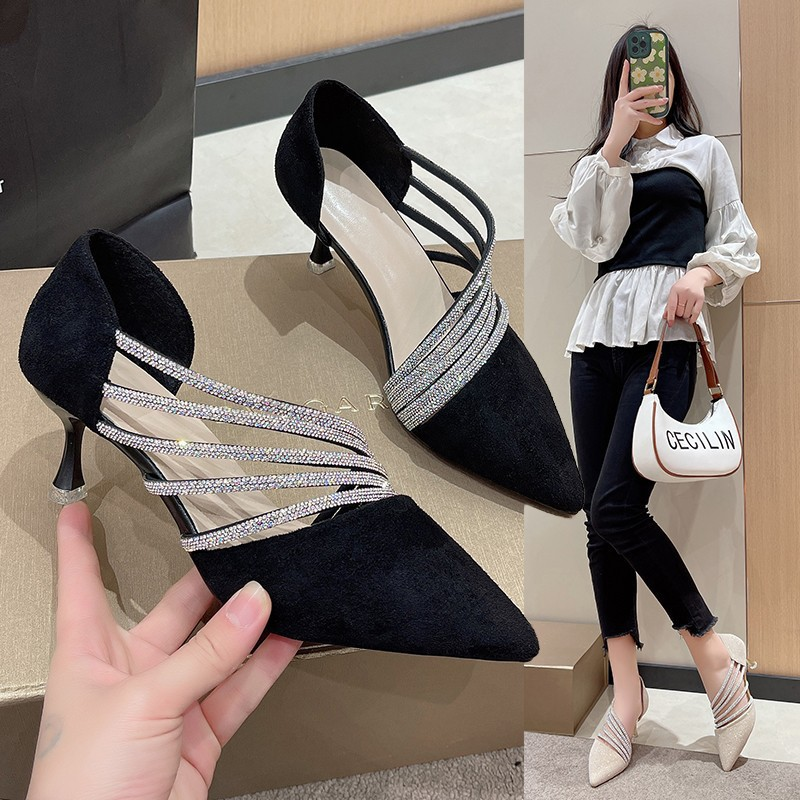 Elegant Hollow-Out Rhinestone Stiletto Heels for Women