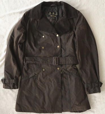 ジャケット・アウター Barbour Trench coat S Barbour International womens Brown Wax Belted Trench Coat Jacket