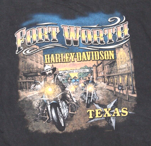 T-shirt Vintage Harley Davidson XL - Emblem Fort Worth 1990 - Noir Coton