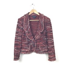 St. John Black Label Jacket 12 Red Black White Ribbon Tweed Santana Knit Womens