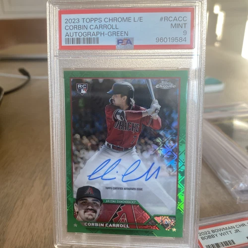 2023 Topps Chrome Logofractor Corbin Carroll Green Refractor RC Auto 42/99 PSA 9
