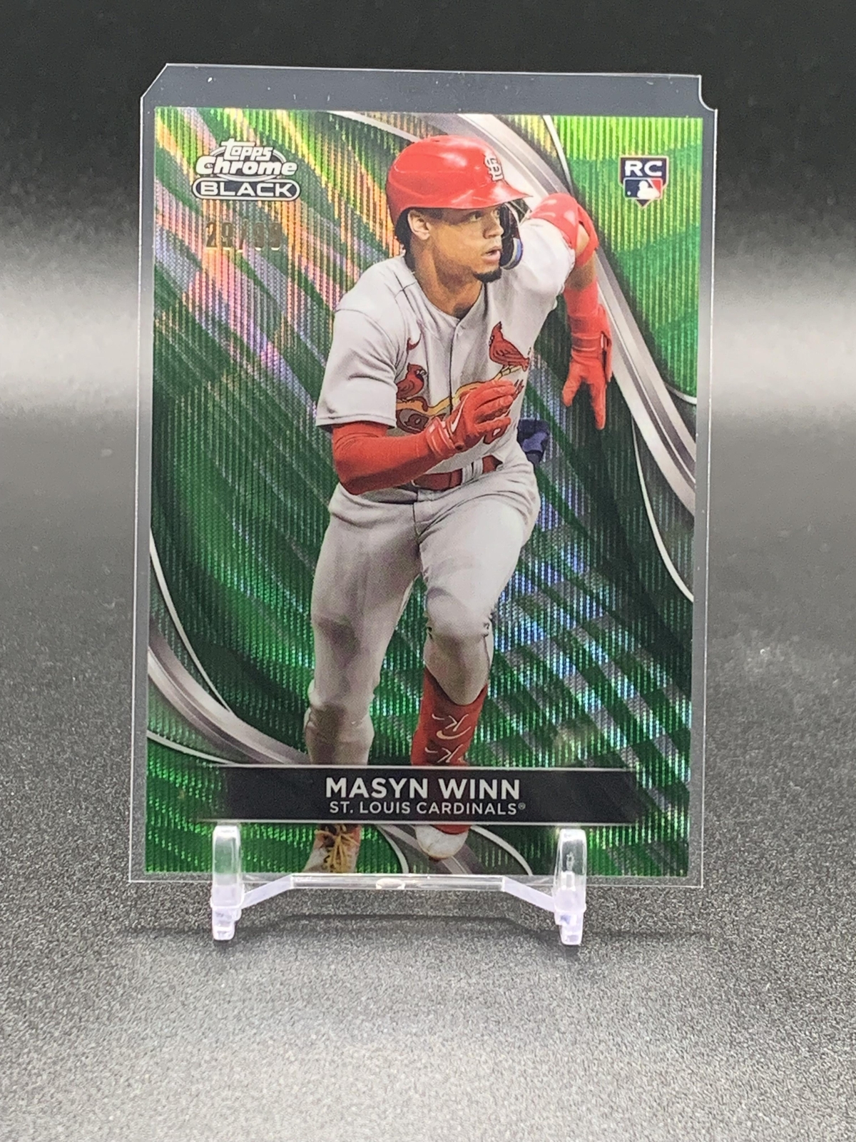 2024 Topps Chrome Black Masyn Winn 46 RC Green Wave Refractor /99 Cardinals