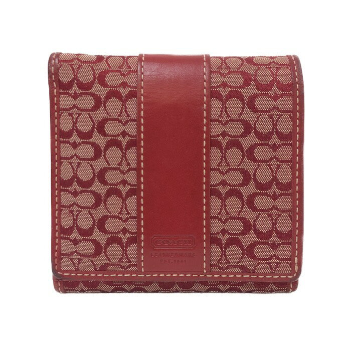 財布 Vintage Coach Folding Wallet Signature Coach Vintage Signature Pattern Bifold Wallet Purse Red Black