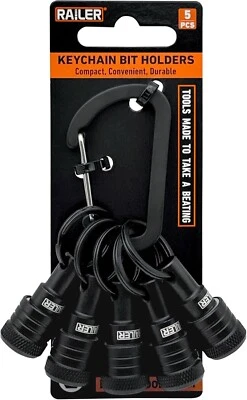 Railer Bit Holder Keychain Black 5Pc 1/4 Hex Shank Bit Holders Quick-Change Set