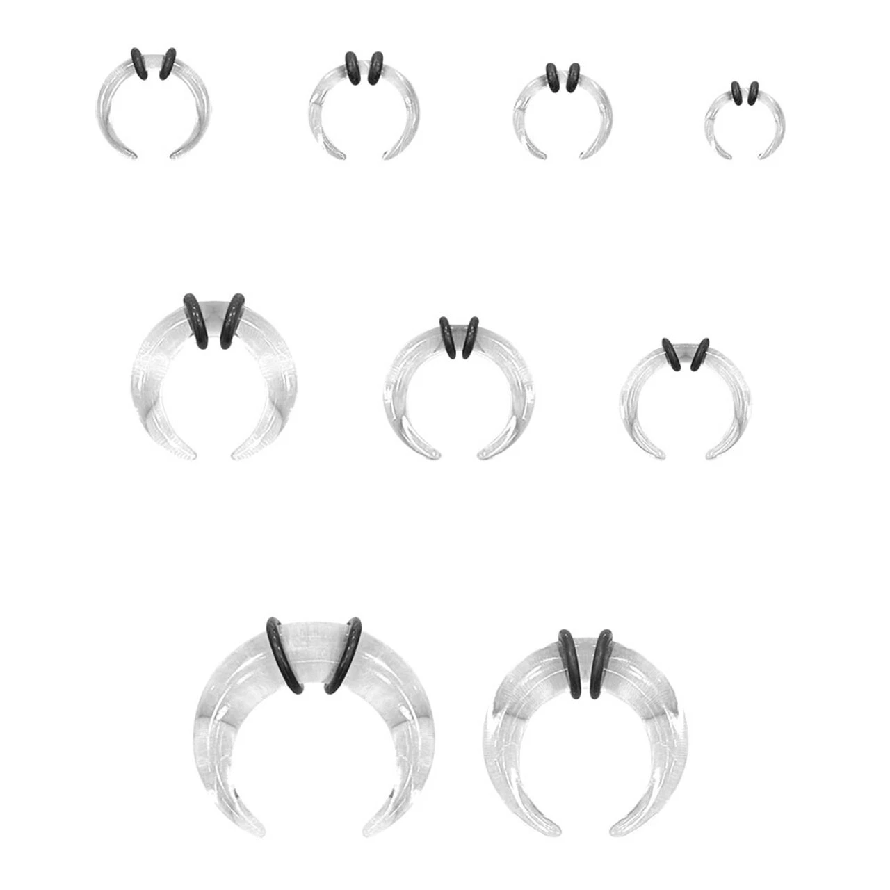 Pack of 9 Acrylic C-Shape Buffalo Crescent Septum Pincher Tapers 14g up to 00g