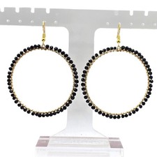 Earrings Bold Hoop Black Beaded Handwrapped Statement Pierced Dangle SKU 3121