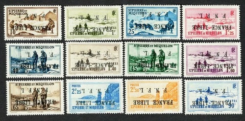 12 SPM Local Motives 1941 FNFL FRANCE LIBRE INVERTED Reproduction Stamp sv