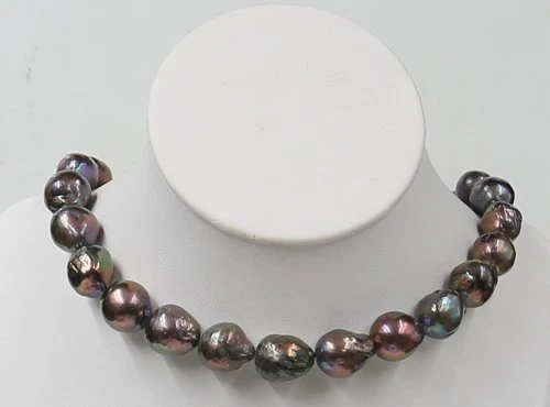 LAST ONE 18" GENUINE NATURAL 13-14 MM SOUTH SEA BLACK BAROQUE PEARL NECKLACE - Picture 1 of 9