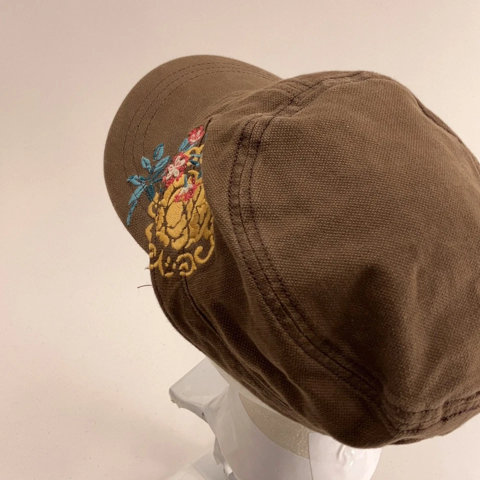 Lucky бренд коричневый хлопок утка кадет кепка с золотой синий цветок вышивка - Изображение 2 из 4