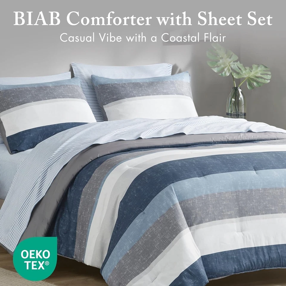 Essentials Jaxon Juego de Edredón Cama en Bolsa con Sábana, Diseño a Rayas Estampadas... Foto 3 de 4