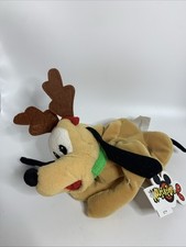Vintage 1990s Disney Mouseketoys Pluto Christmas Reindeer 9  Plush Bean Bag NWT