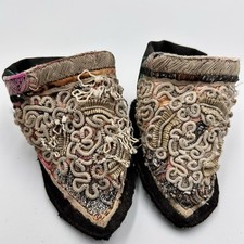 Vintage Textilschuhe mit Perlen verziert handgen&auml;ht klein