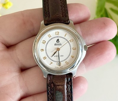 Rare Vintage Ernest Borel Day/Date Swiss Luxury Brown Leather Two-Tone Men Watch