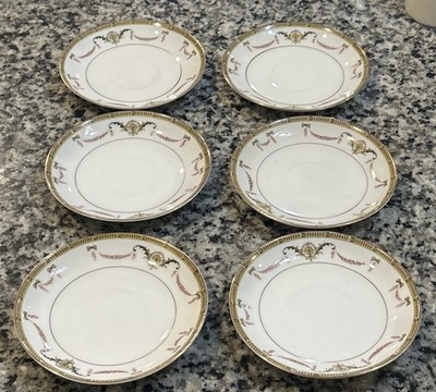 Set of 6 Vintage Noritake The Sahara Tea Cup Plates Gold Trim Art Deco 1920-1940