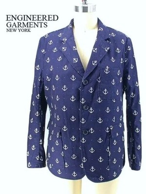 Engineered Garments Baker Jacket Blue Nautical Anchor Print Light Blazer SZ 3 L