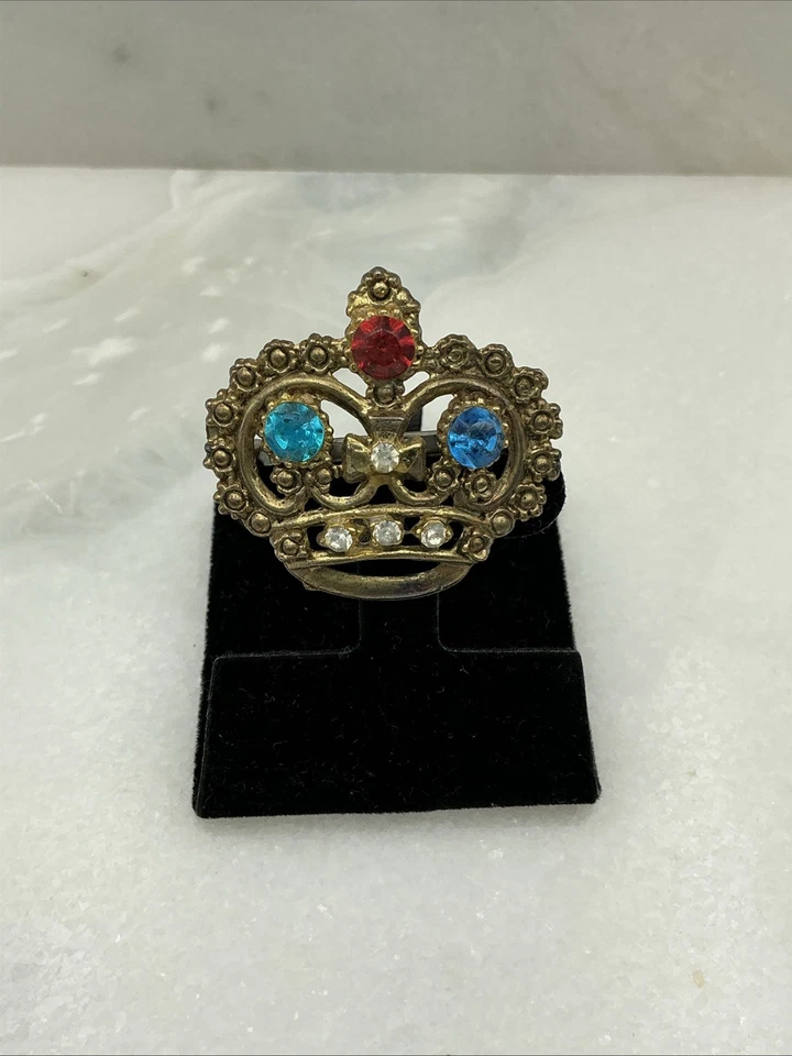 Vintage Rhinestone Brooch Lot Crown Royal Red Blue Gold Heraldic - Image 3 of 4