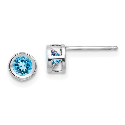 Ohrstecker 14 Karat Weißgold 4 mm runde Einfassung Blautopas Dezember Geburtsstein