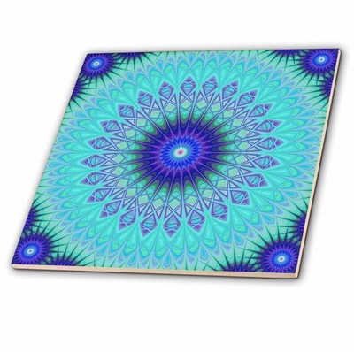 3dRose Ceramic Tile - Frozen Mandala - Blue Abstract Design (ct_280109_1)