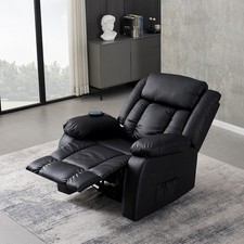 Massage Recliner Sofa Leather Electric Heated Armchair Lounge Arm Chairs Black