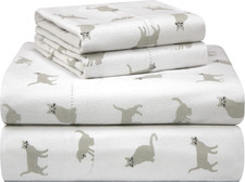 180 GSM Velvet Feel Luxury 100 Cotton Printed Flannel Sheet Set, King, Cats - W