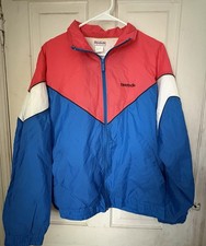 Vtg 90  s Reebok Woman  s Color Block Windbreaker Jacket White/Blue/Coral Sz M