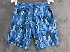 Psycho Bunny Boys 14/16 Blue Camo Swim Trunks Mesh Lined Drawstring
