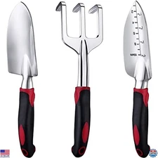 3-Piece Heavy Duty Garden Tool Set, Cast-Aluminum Trowels with Rubber Grip