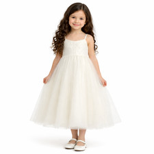 David's Bridal Size 4 Soft White Floral Top Full Tulle Skirt Flower Girl Dress