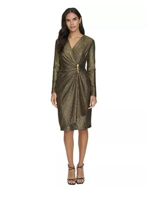 metallic gold wrap dress Whistles Metallic Wrap Front Dress Gold Size 0