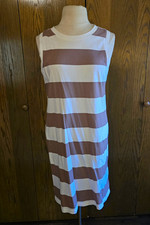 Old Navy Brown White Stripe Sleeveless T-shirt  Shift Dress Women's L EUC