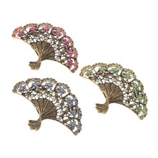 15 pcs Rhinestone Fan Brooch: Elegant Chinese Japanese Fan Lapel Pin for Women
